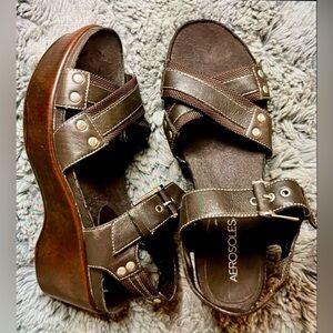 AEROSOLES Women's Dark Brown Platform Sandals